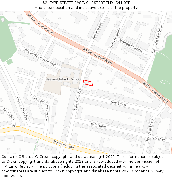 52, EYRE STREET EAST, CHESTERFIELD, S41 0PF: Location map and indicative extent of plot