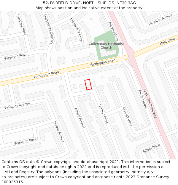 52, FAIRFIELD DRIVE, NORTH SHIELDS, NE30 3AG: Location map and indicative extent of plot