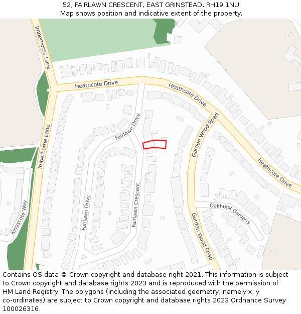 52, FAIRLAWN CRESCENT, EAST GRINSTEAD, RH19 1NU: Location map and indicative extent of plot