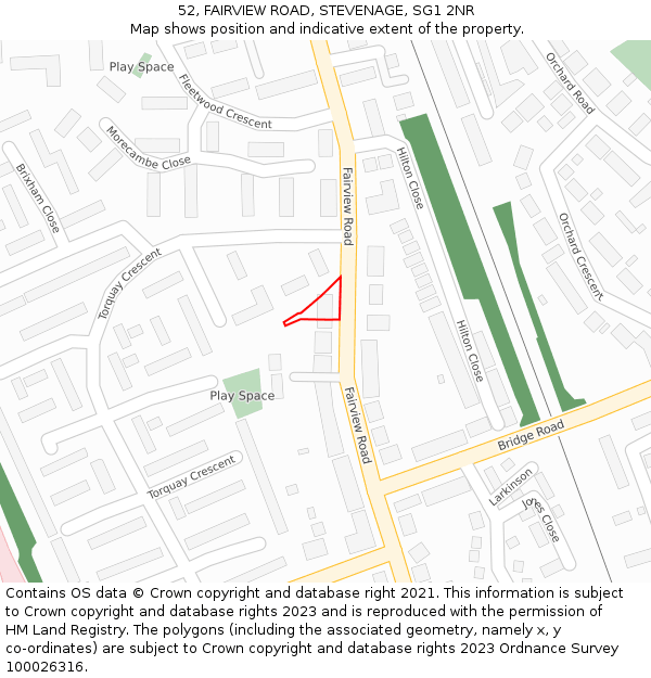 52, FAIRVIEW ROAD, STEVENAGE, SG1 2NR: Location map and indicative extent of plot