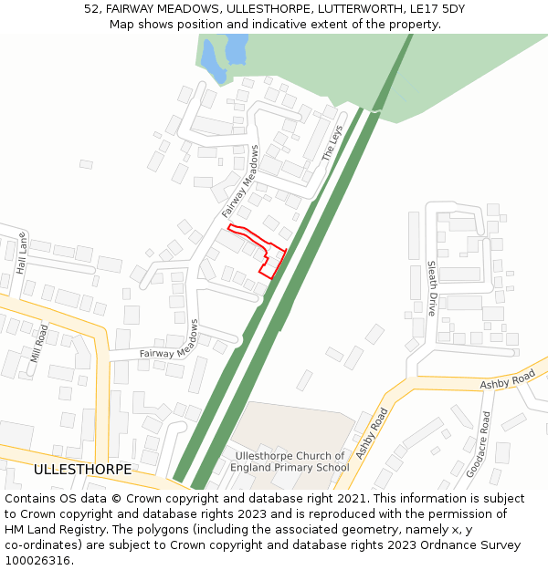 52, FAIRWAY MEADOWS, ULLESTHORPE, LUTTERWORTH, LE17 5DY: Location map and indicative extent of plot