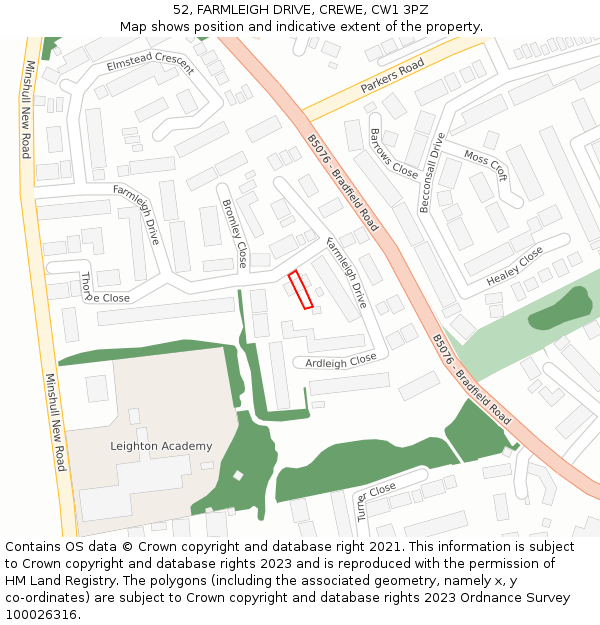 52, FARMLEIGH DRIVE, CREWE, CW1 3PZ: Location map and indicative extent of plot