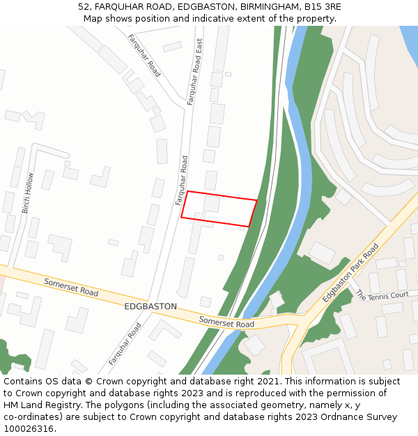 52, FARQUHAR ROAD, EDGBASTON, BIRMINGHAM, B15 3RE: Location map and indicative extent of plot