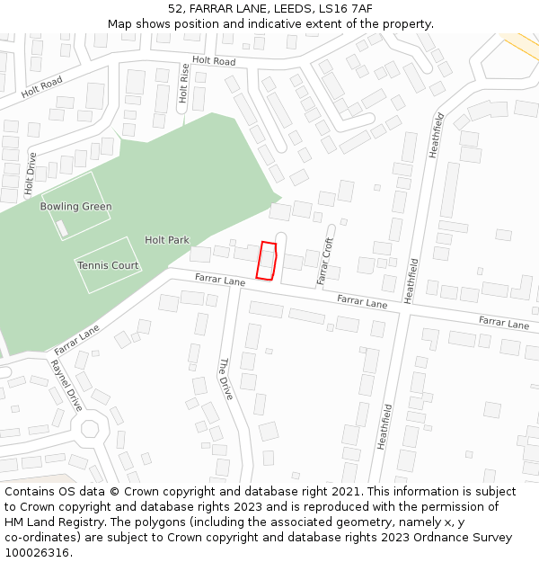 52, FARRAR LANE, LEEDS, LS16 7AF: Location map and indicative extent of plot