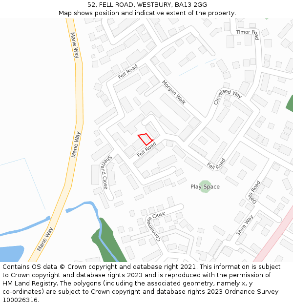 52, FELL ROAD, WESTBURY, BA13 2GG: Location map and indicative extent of plot