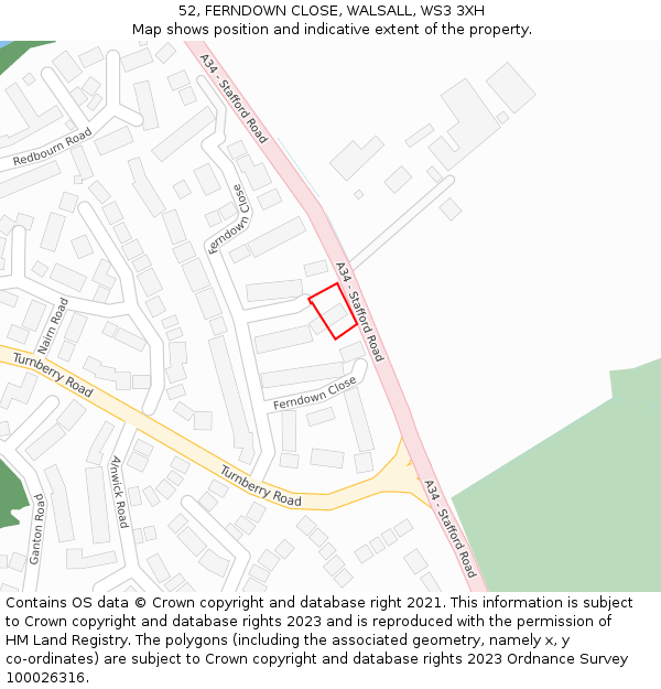 52, FERNDOWN CLOSE, WALSALL, WS3 3XH: Location map and indicative extent of plot