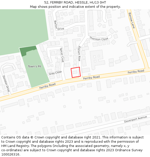 52, FERRIBY ROAD, HESSLE, HU13 0HT: Location map and indicative extent of plot