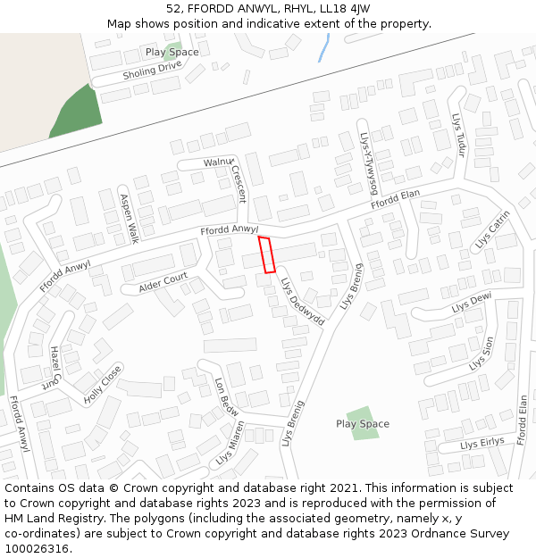 52, FFORDD ANWYL, RHYL, LL18 4JW: Location map and indicative extent of plot