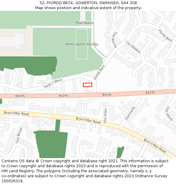 52, FFORDD BECK, GOWERTON, SWANSEA, SA4 3GE: Location map and indicative extent of plot