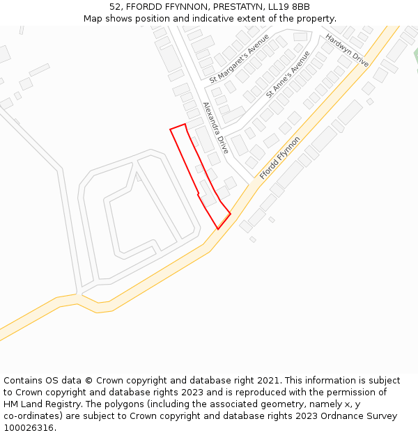 52, FFORDD FFYNNON, PRESTATYN, LL19 8BB: Location map and indicative extent of plot