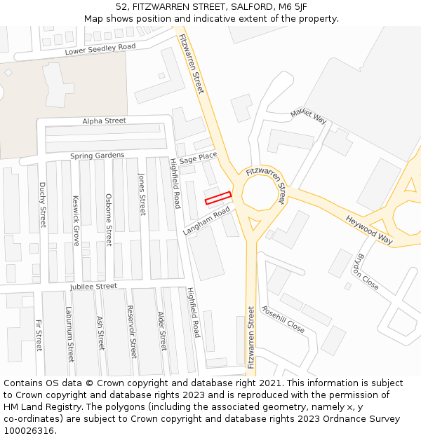 52, FITZWARREN STREET, SALFORD, M6 5JF: Location map and indicative extent of plot