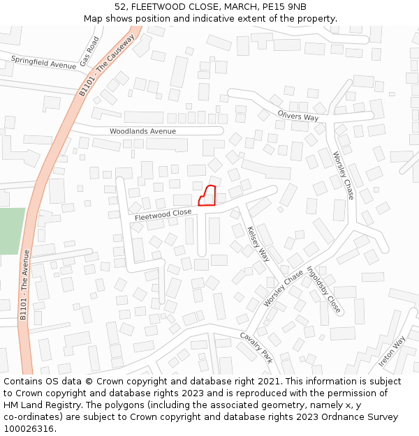 52, FLEETWOOD CLOSE, MARCH, PE15 9NB: Location map and indicative extent of plot