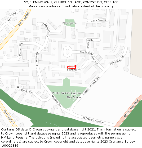 52, FLEMING WALK, CHURCH VILLAGE, PONTYPRIDD, CF38 1GF: Location map and indicative extent of plot