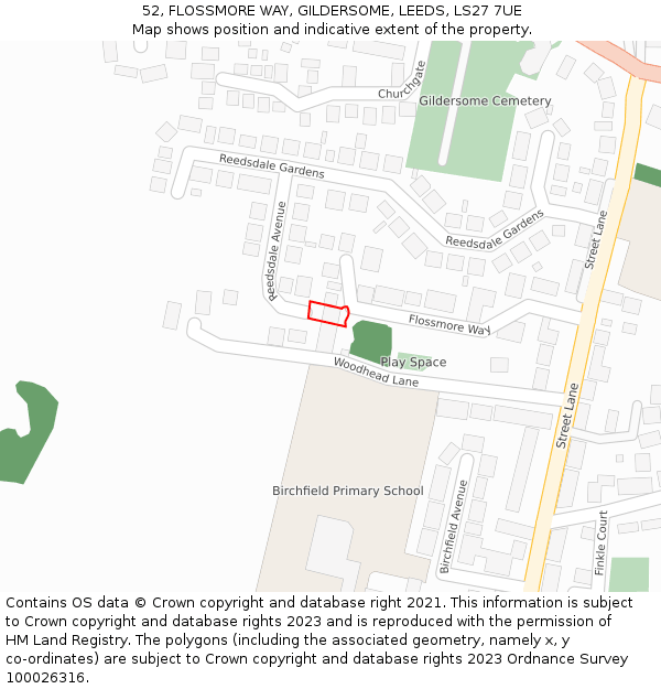 52, FLOSSMORE WAY, GILDERSOME, LEEDS, LS27 7UE: Location map and indicative extent of plot