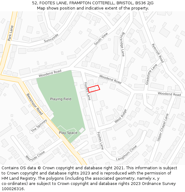 52, FOOTES LANE, FRAMPTON COTTERELL, BRISTOL, BS36 2JG: Location map and indicative extent of plot