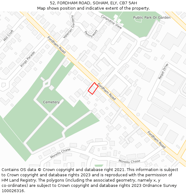 52, FORDHAM ROAD, SOHAM, ELY, CB7 5AH: Location map and indicative extent of plot