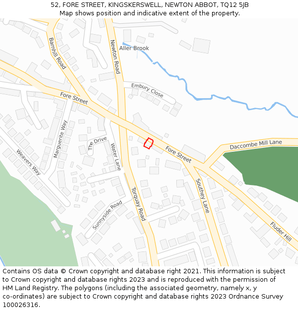 52, FORE STREET, KINGSKERSWELL, NEWTON ABBOT, TQ12 5JB: Location map and indicative extent of plot