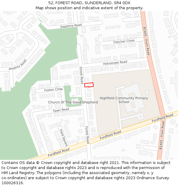 52, FOREST ROAD, SUNDERLAND, SR4 0DX: Location map and indicative extent of plot