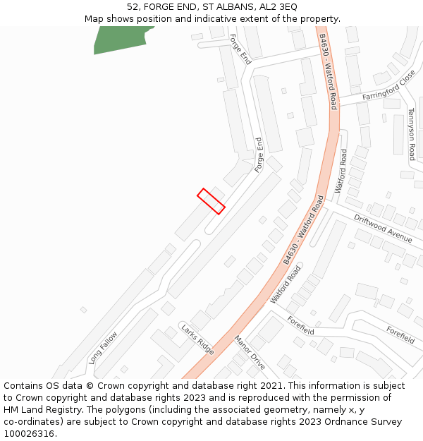 52, FORGE END, ST ALBANS, AL2 3EQ: Location map and indicative extent of plot