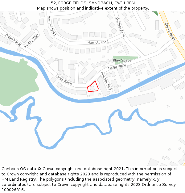 52, FORGE FIELDS, SANDBACH, CW11 3RN: Location map and indicative extent of plot