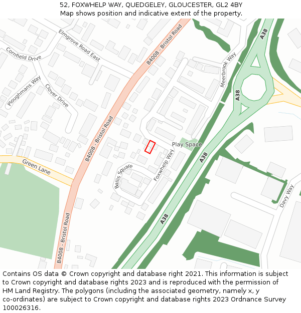 52, FOXWHELP WAY, QUEDGELEY, GLOUCESTER, GL2 4BY: Location map and indicative extent of plot