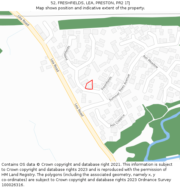 52, FRESHFIELDS, LEA, PRESTON, PR2 1TJ: Location map and indicative extent of plot