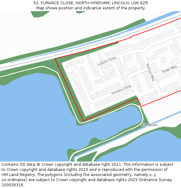 52, FURNACE CLOSE, NORTH HYKEHAM, LINCOLN, LN6 9ZR: Location map and indicative extent of plot