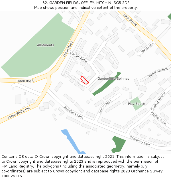 52, GARDEN FIELDS, OFFLEY, HITCHIN, SG5 3DF: Location map and indicative extent of plot