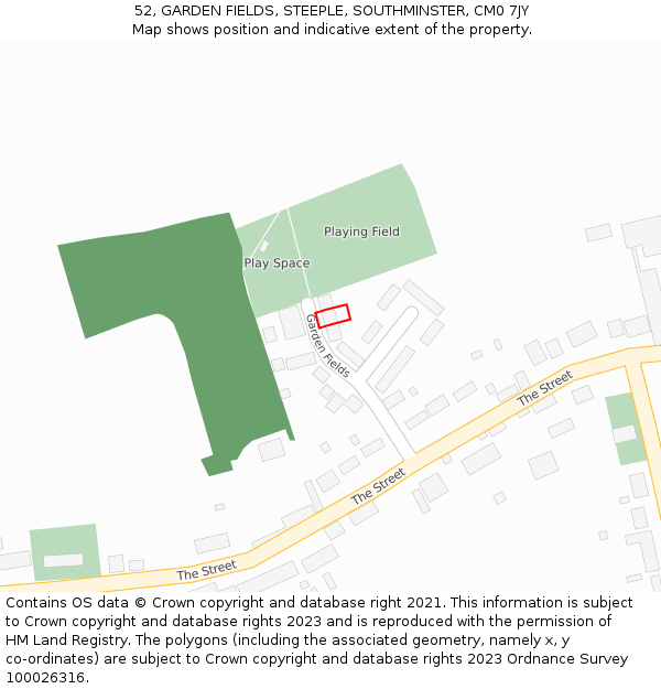 52, GARDEN FIELDS, STEEPLE, SOUTHMINSTER, CM0 7JY: Location map and indicative extent of plot