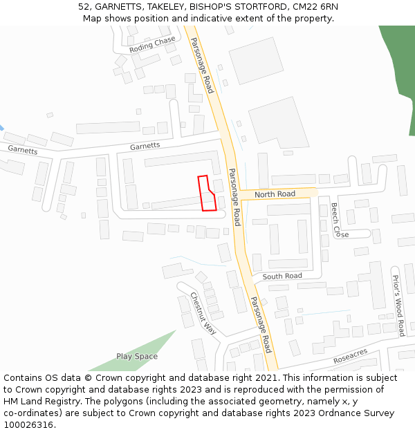 52, GARNETTS, TAKELEY, BISHOP'S STORTFORD, CM22 6RN: Location map and indicative extent of plot