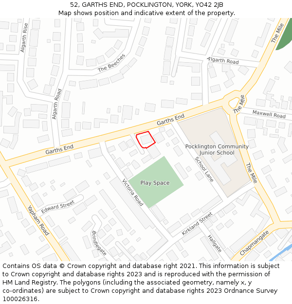 52, GARTHS END, POCKLINGTON, YORK, YO42 2JB: Location map and indicative extent of plot