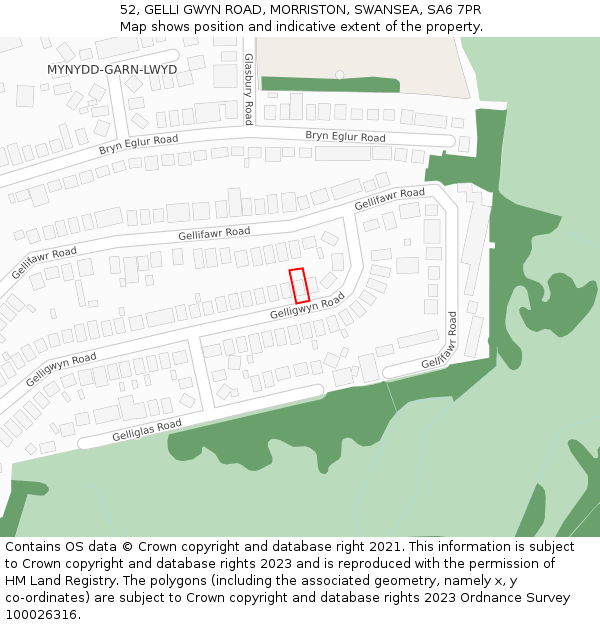 52, GELLI GWYN ROAD, MORRISTON, SWANSEA, SA6 7PR: Location map and indicative extent of plot
