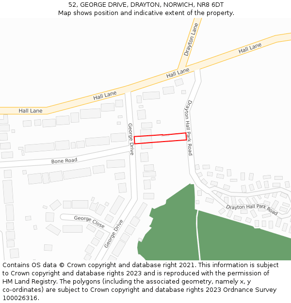 52, GEORGE DRIVE, DRAYTON, NORWICH, NR8 6DT: Location map and indicative extent of plot