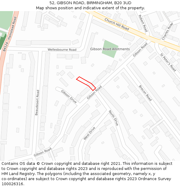 52, GIBSON ROAD, BIRMINGHAM, B20 3UD: Location map and indicative extent of plot