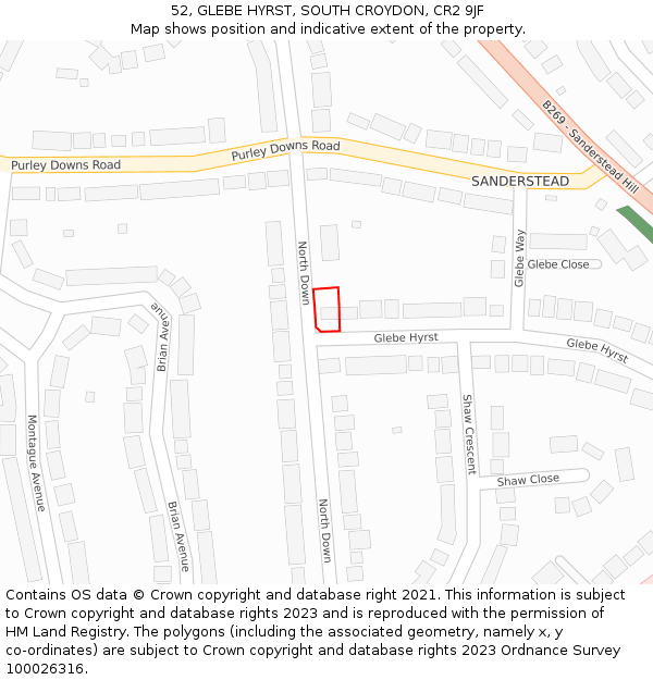 52, GLEBE HYRST, SOUTH CROYDON, CR2 9JF: Location map and indicative extent of plot