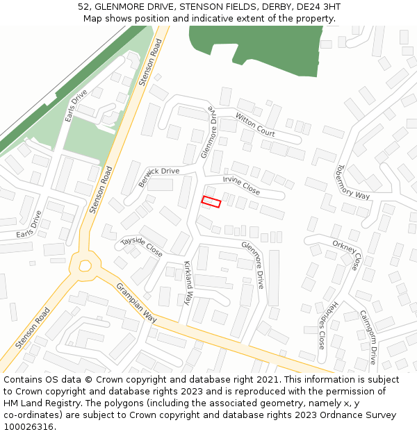 52, GLENMORE DRIVE, STENSON FIELDS, DERBY, DE24 3HT: Location map and indicative extent of plot