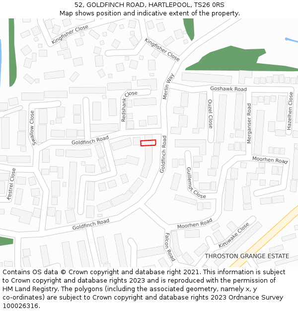 52, GOLDFINCH ROAD, HARTLEPOOL, TS26 0RS: Location map and indicative extent of plot