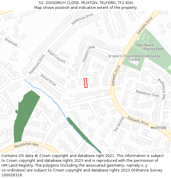 52, GOODRICH CLOSE, MUXTON, TELFORD, TF2 8SN: Location map and indicative extent of plot