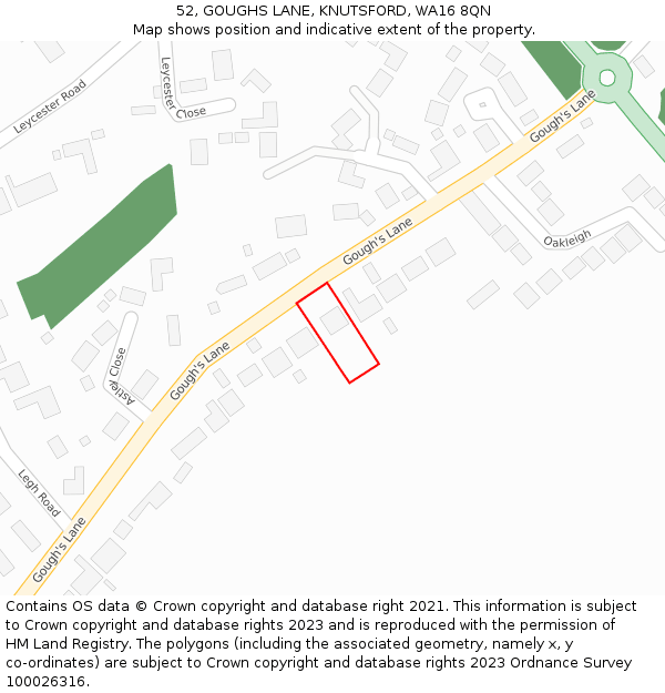 52, GOUGHS LANE, KNUTSFORD, WA16 8QN: Location map and indicative extent of plot