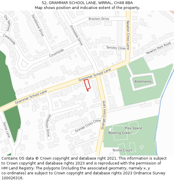 52, GRAMMAR SCHOOL LANE, WIRRAL, CH48 8BA: Location map and indicative extent of plot