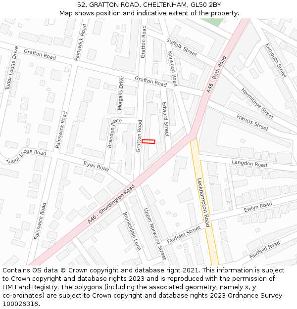 52, GRATTON ROAD, CHELTENHAM, GL50 2BY: Location map and indicative extent of plot