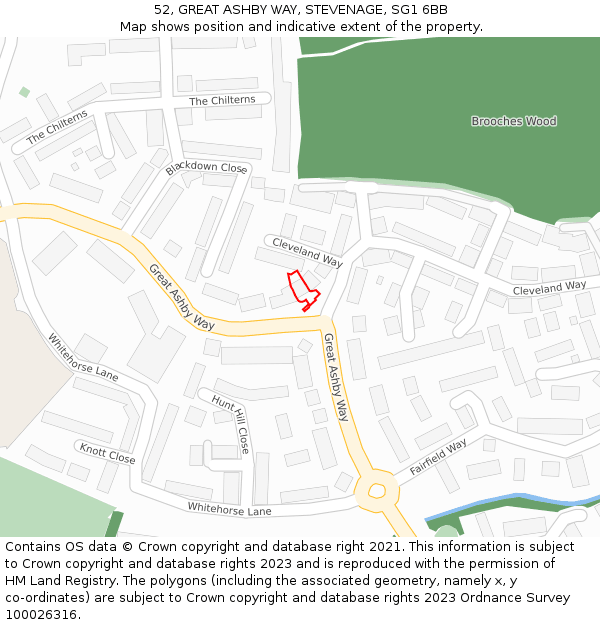 52, GREAT ASHBY WAY, STEVENAGE, SG1 6BB: Location map and indicative extent of plot