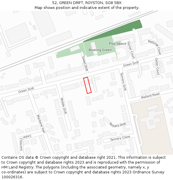 52, GREEN DRIFT, ROYSTON, SG8 5BX: Location map and indicative extent of plot