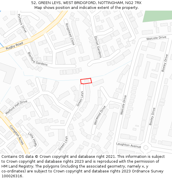 52, GREEN LEYS, WEST BRIDGFORD, NOTTINGHAM, NG2 7RX: Location map and indicative extent of plot