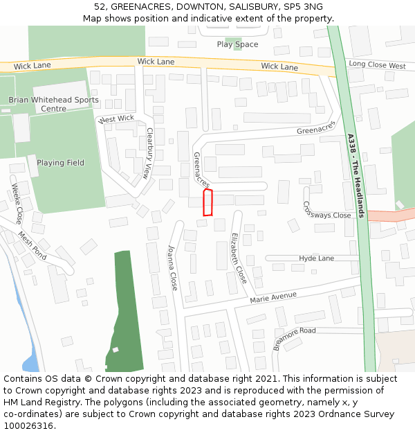 52, GREENACRES, DOWNTON, SALISBURY, SP5 3NG: Location map and indicative extent of plot