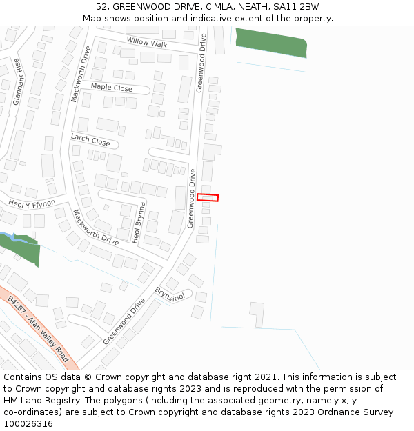 52, GREENWOOD DRIVE, CIMLA, NEATH, SA11 2BW: Location map and indicative extent of plot