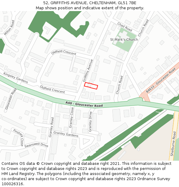 52, GRIFFITHS AVENUE, CHELTENHAM, GL51 7BE: Location map and indicative extent of plot