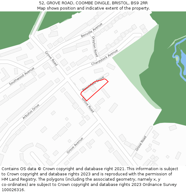 52, GROVE ROAD, COOMBE DINGLE, BRISTOL, BS9 2RR: Location map and indicative extent of plot