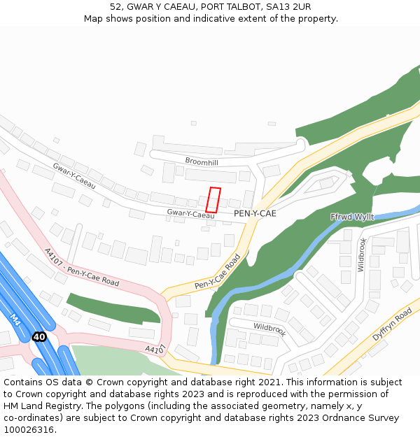 52, GWAR Y CAEAU, PORT TALBOT, SA13 2UR: Location map and indicative extent of plot