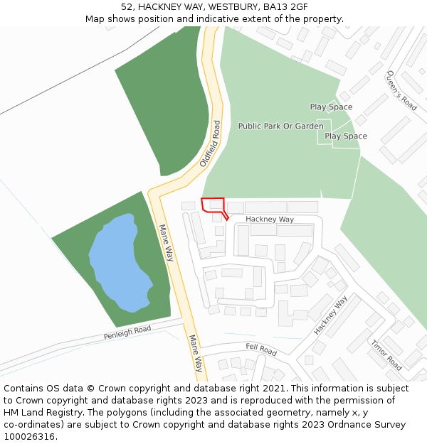 52, HACKNEY WAY, WESTBURY, BA13 2GF: Location map and indicative extent of plot